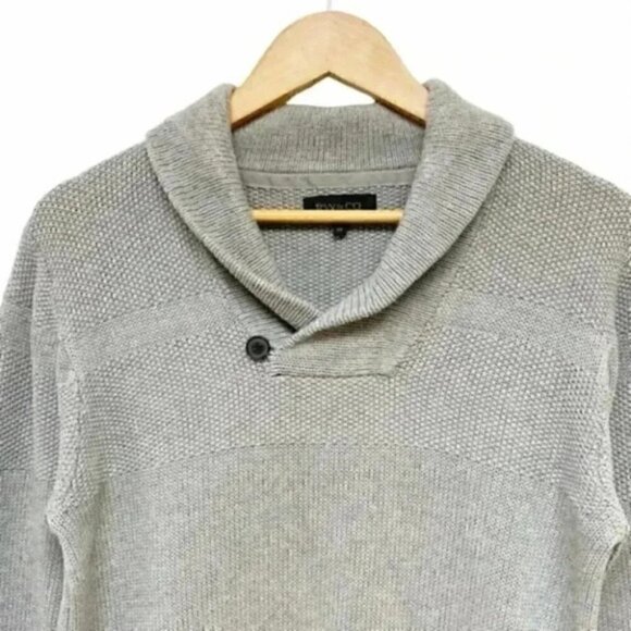 RW&CO Men’s Sweater Pullover Shawl Collar Cotton Textured Knit Grey Small - Picture 4 of 14